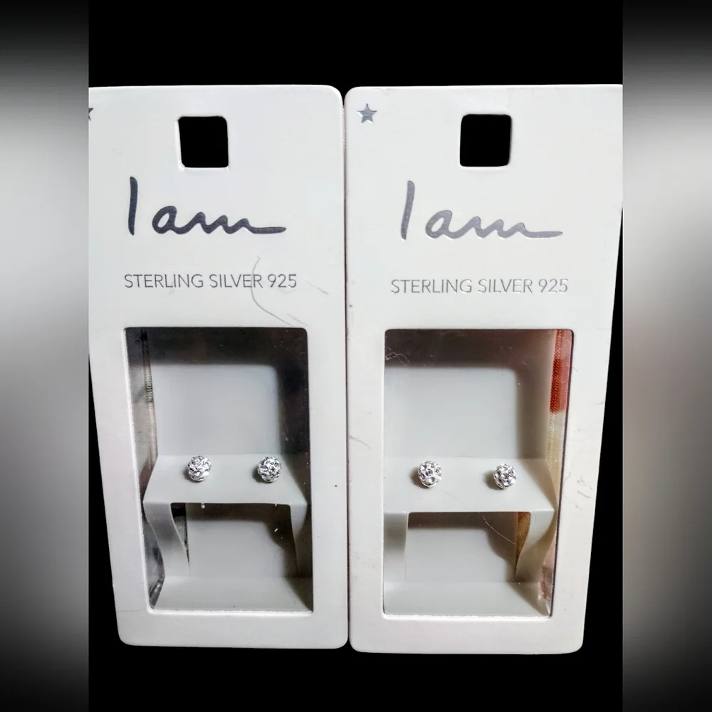 *💎(2)SET STERLING SILVER OF CRYSTAL/RHINESTONE BALLS EARINGS  (925)💎* - Picture 2 of 3